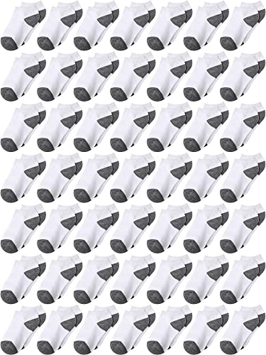 Foaincore 100 Pairs Kids Socks Bulk, Baby and Toddler Ankle and Low Cut Socks Half Cushion No Show for Boys and Girls(White/gray,6-8 Years)