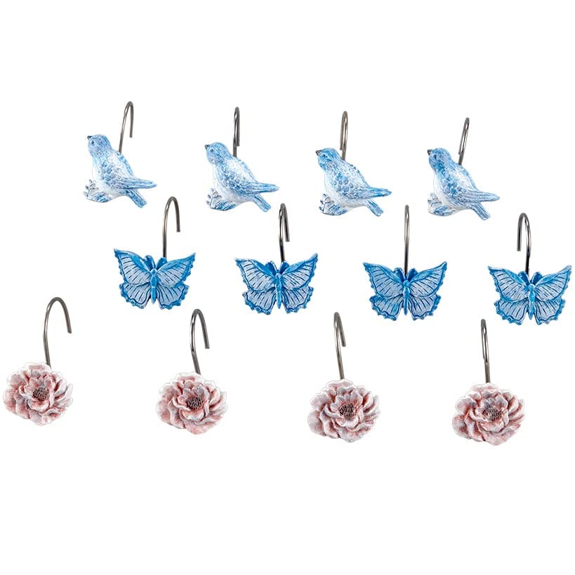 The Lakeside Collection Chinoiserie Curtain Hooks - Paisley Decorative Shower Hooks - Set of 12