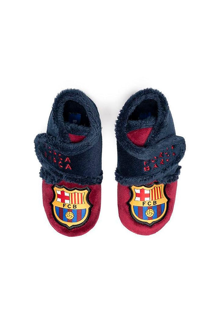 MARPEN SLIPPERS, Zapatillas de Casa Botitas de Invierno del FC Barcelona de Fútbol con Velcro para Niño o Niña