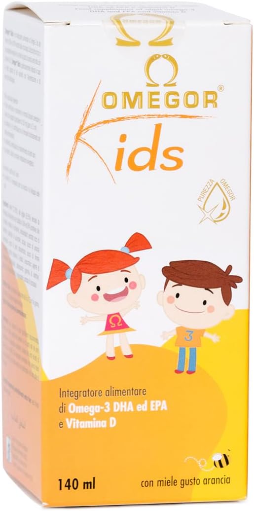 Kids met plantaardige omega-3 DHA voor kinderen | 250 mg DHA en 125 mg EPA uit algenolie | Exquise emulsie van honing en vruchtensappen | Met vitamine D3 | 140 ml glazen fles met lepel