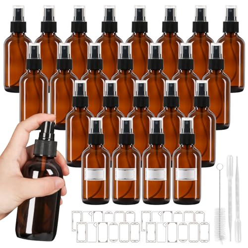 120ml Glass Spray Bottles with Fine Mist Sprayer 24Pack, Small Amber Glass Spray Bottles 4 oz for Perfumes,Cleaning Products,Pet Spray (4fl.oz, Set of 24)