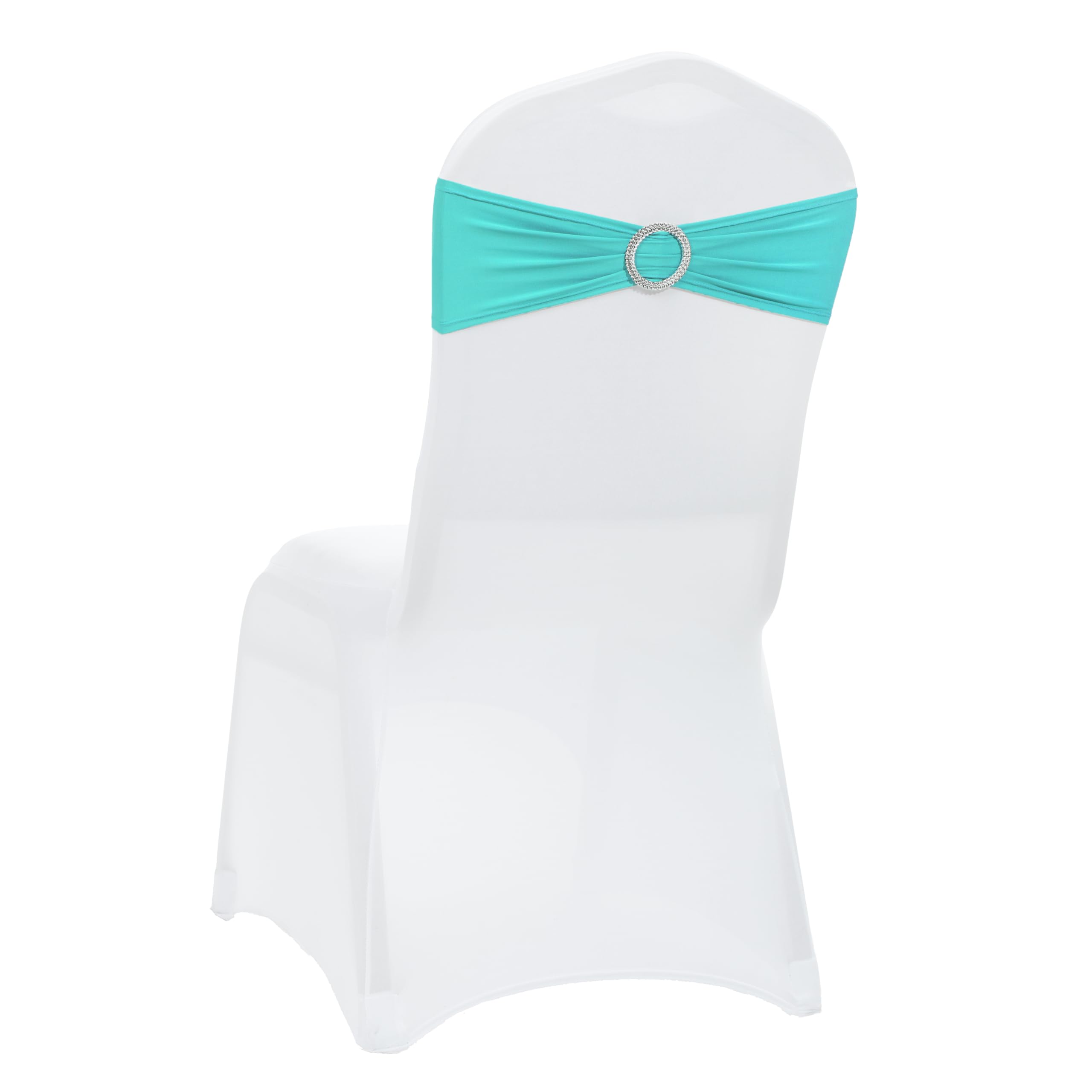 VDS - Aqua Blue | Spandex Chair Sashes Bows | 250 PCS | Stretch Elastic Banquet Universal Folding Chair Band Tie with Silver Buckle Slider for Wedding Party Conference Celebration Event Decoration — image 1