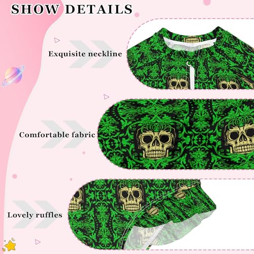 Skull Green Girls Long Sleeve Rashguard Swimsuit UV Protection One-Piece Swimwear Bathing Suit B04043764