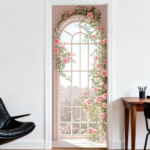 Image of Nuxovilar Rose Arch Door Stickers Peel Stick PVC 30.3x78.7 in | Door Stickers Wall Decals Peel Stick Cover Vinyl Art Poster Bedroom Living Room Indoor Home (Rose Arch)