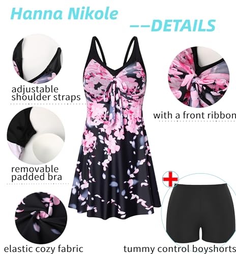 Hanna Nikole Women's Two Piece Swim Dress Plus Size Tummy Control Floral Printed Swimwear Swimsuits with Boyshort2