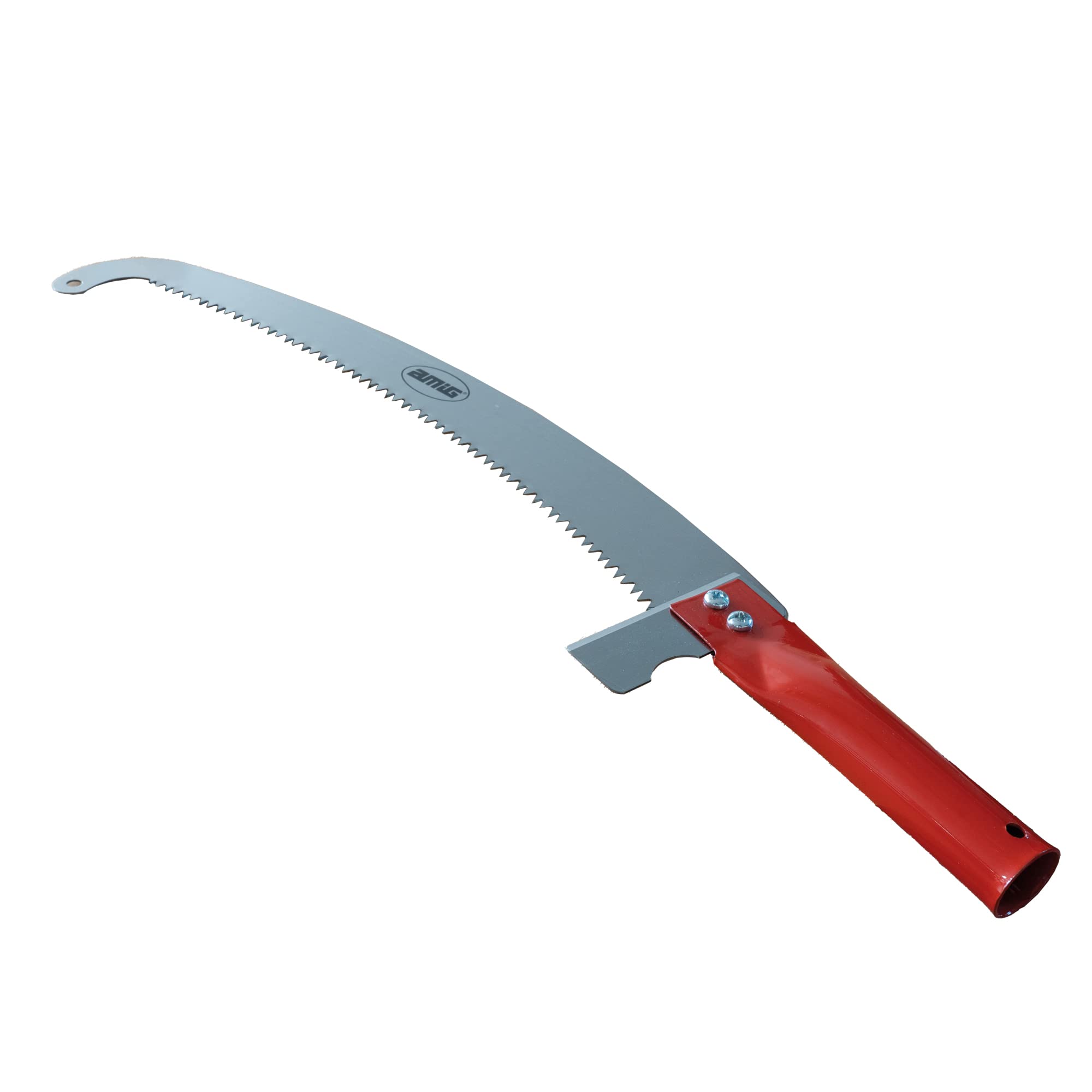 Amig - Serrucho de Poda en Altura - Hoja de Acero de 410 mm - Mango tubular de Acero con Agujero - Uso con Pértigas de Ø25 mm - Sierra de Mano para Cortar Ramas y Troncos Altos - No Incluye Pértiga