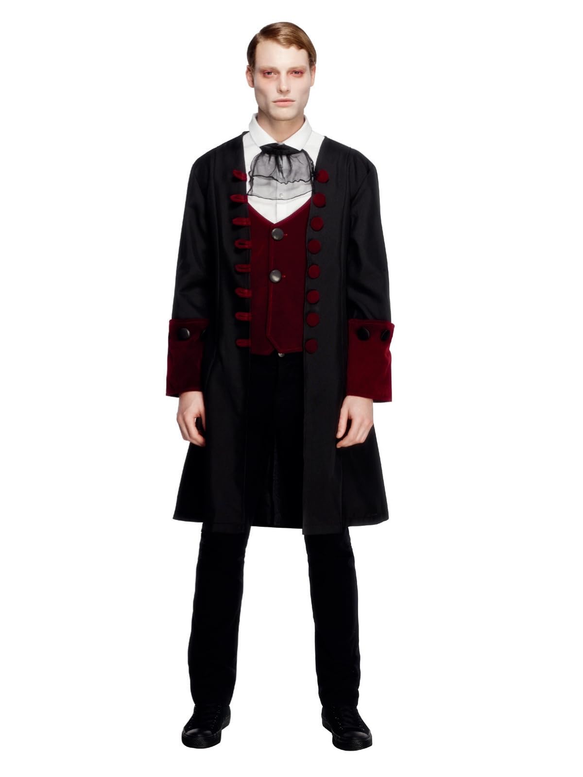 Fever, Herren Gothic Vampir Kostüm, Mantel, Mock Weste und Krawatte, 21323 Halloween