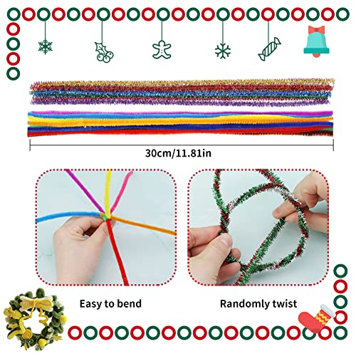 Image of Iuuidu 200PCS Pipe Cleaners Chenille Stem Mixed Glitter Color | 100Pcs Glitter +100Pcs Bright Color Craft Pipe Cleaners, Fuzzy Sticks Pipe Cleaners Bulk for Arts and Crafts Decoration