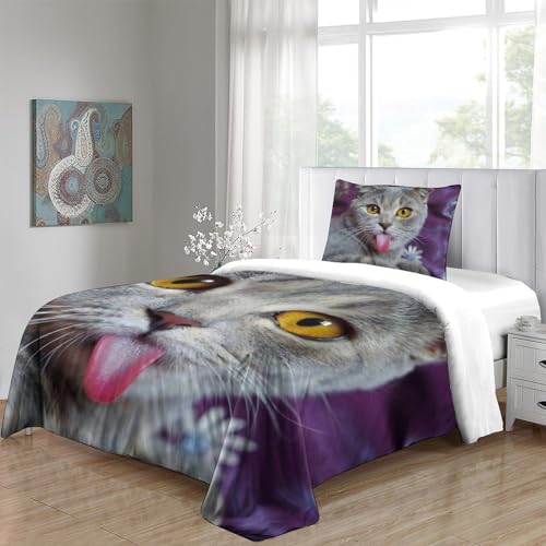 Housse de couette chat mignon 3D idée cadeau lit 3 pièces 135x200 cm - 5