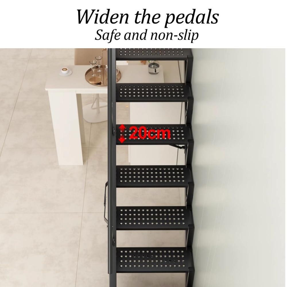 Scala retrattile pieghevole per soppalco, scala di emergenza per mansarda | Acciaio al carbonio, portata 150 kg, gradini larghi antiscivolo per dormitori camere da letto magazzini(Red,5 steps)