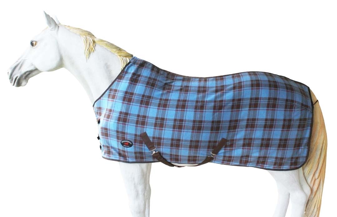 78" Horse Polar Fleece Cooler Moisture Wicking Exercise Blanket Sky Blue Plaid 43EE14