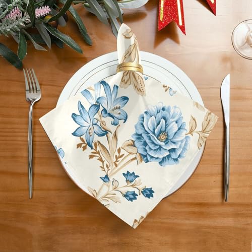 Set de 6 Servilletas de Tela con Flores Azules, 50x50 cm miniatura 3