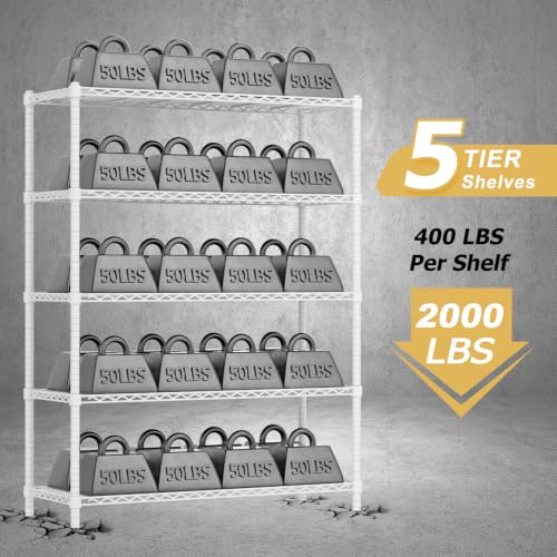 Image of Storage Shelves Heavy Duty, 45 inch W x 20 inch D x 72 inch H Garage Shelving Unit Loads 2000LBS, 5-Tier Adjustable Metal Utility Rack, Wire Shelf for Kitchen, Laundry Room, Pantry, Warehouse, Basement