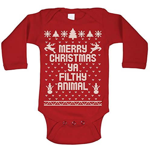 Ya Filthy Animal Merry Christmas Ugly Christmas Sweater Contest Party Baby Long Sleeve One Piece - Main Image