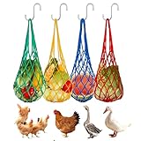 lrgnixs 4 unidades de red de alimentación para pollos para colgar, con 4 ganchos, bolsa de malla de nailon, accesorios para pollos, bolsa de la compra para guardar frutas y verduras