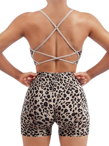 Image of SUUKSESS Women Seamless Workout Sets Strappy Sports Bra High Waist Booty Shorts Outfits