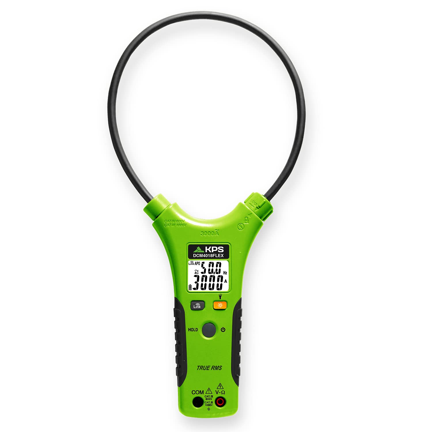 KPS-DCM4018FLEX Pinza Amperimétrica Flexible TRMS Corriente AC 3000A y Tensión AC/DC 1000V 10.000 Cuentas con Conexión Bluetooth