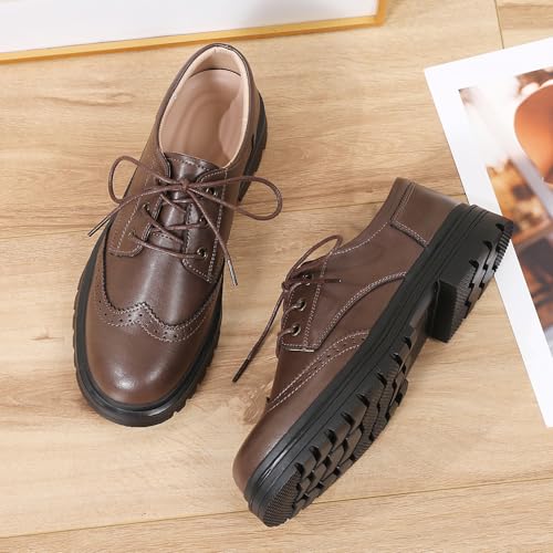 Image of Women's Oxford Shoes Classic Brogue-Style Platform Casual School Dress Shoes
