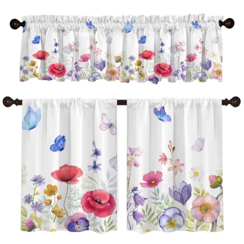 Cortinas de cocina y cenefas florales en juego textil completo para decoración del hogar 7