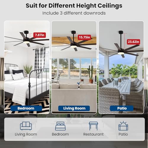 Image of Conciseer 72 Inch Ceiling Fans with Lights, Remote Control, Dual-Color 8 Blades, 24W 3CCT,6-Speed Reversible Quiet DC Motor - Black and Wood Grain for, Living Room, Kitchen Brown