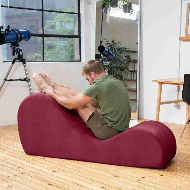 Image of Soul Craft Sheesham Wood Leatherate Tantric Chaise Lounge, Yoga Chaise Lounge, Modern Lounge, Relaxing Lounge Chair with Cushion (RED)