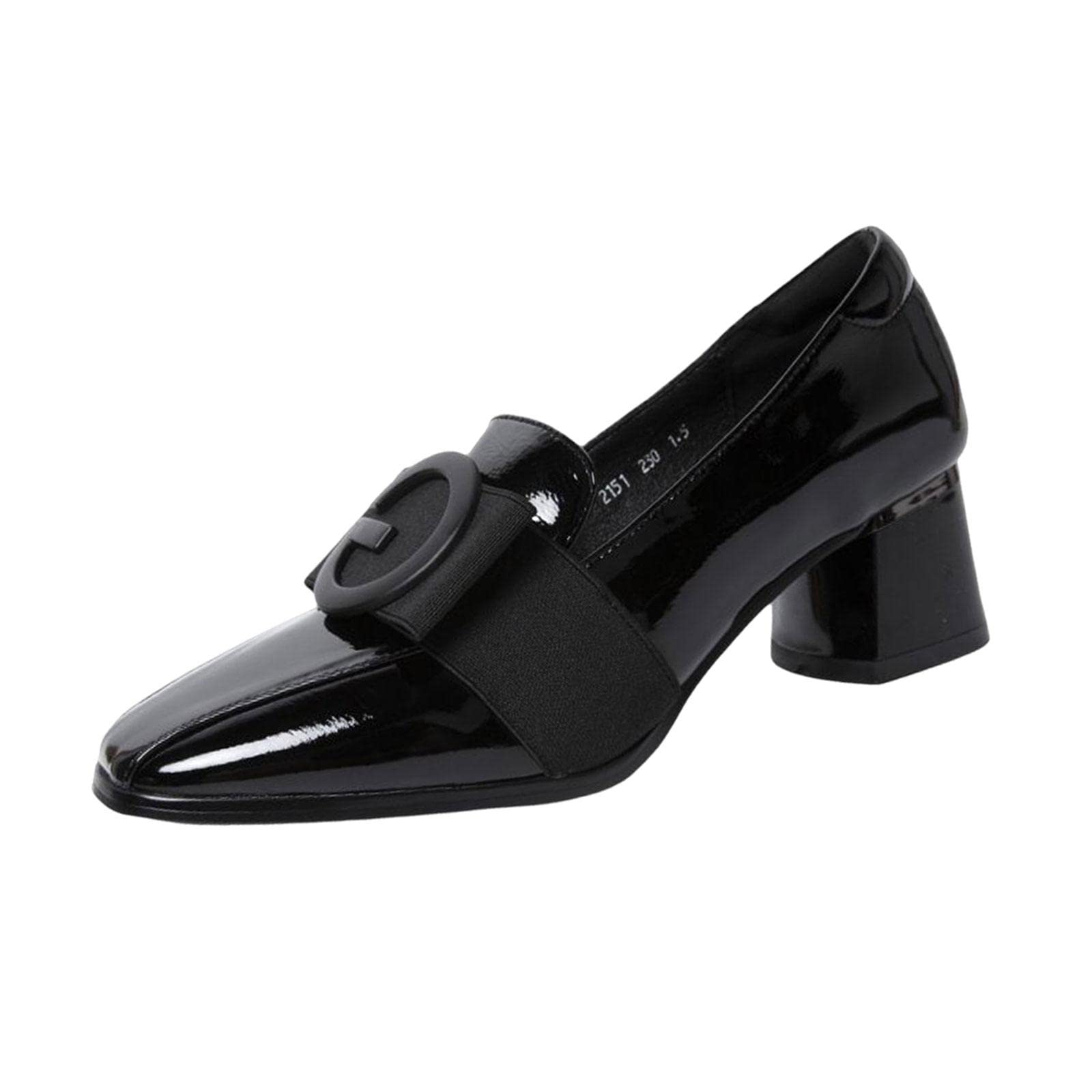nivaa Women's Low Chunky Heel Shoes Fashion Square Toe for Leisure Wedding Party 36 Black-picture-14