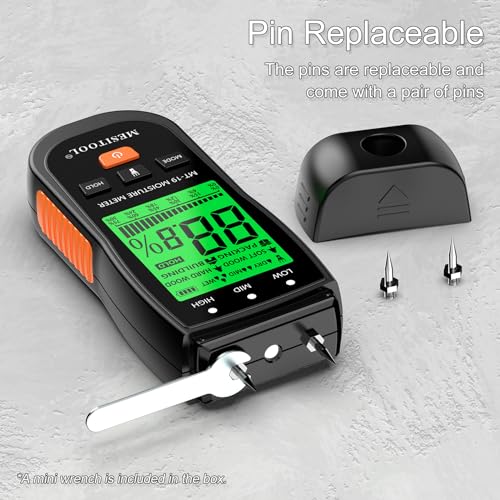 MESITOOL Moisture Meter Moisture Detector for Lumber Concrete Building -Digital Humidity Tester for Wall or Firewood (MT19)