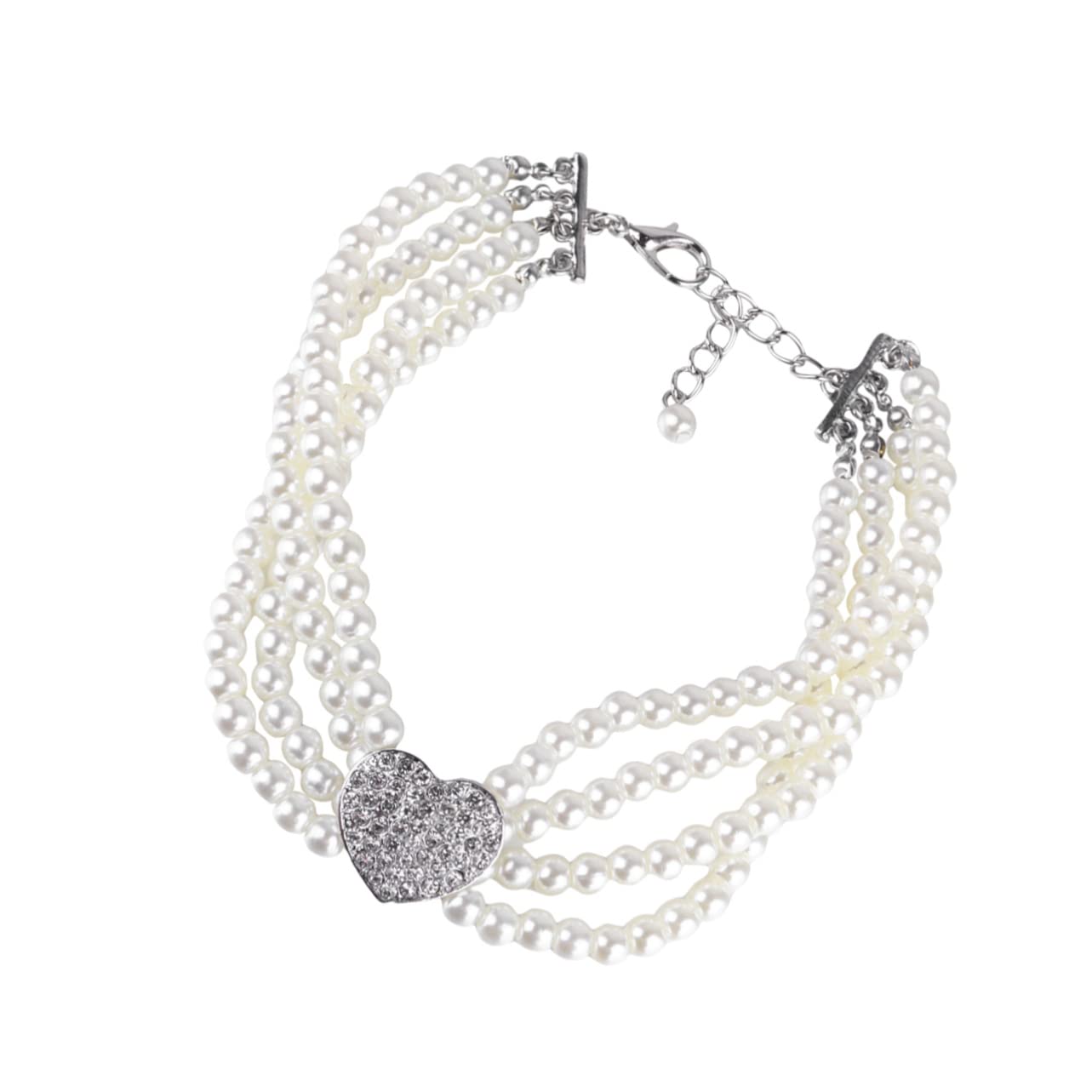 Toddmomy Pet Pearl Necklace Heart Shape Four Rows of Crystal Pandant Fashion Jewelry for Puppy