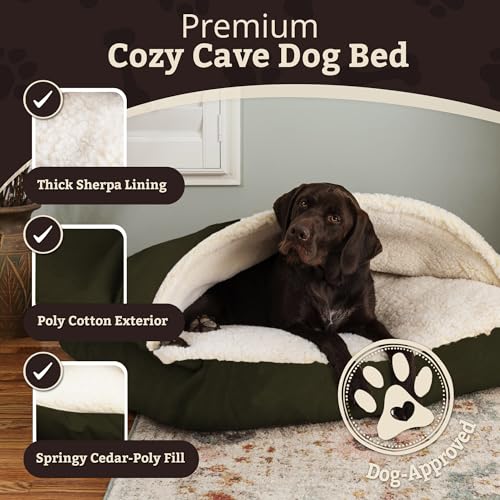 Image of Snoozer Rectangle Cozy Cave Dog Bed, Hooded Dog Bed, Olive (M)