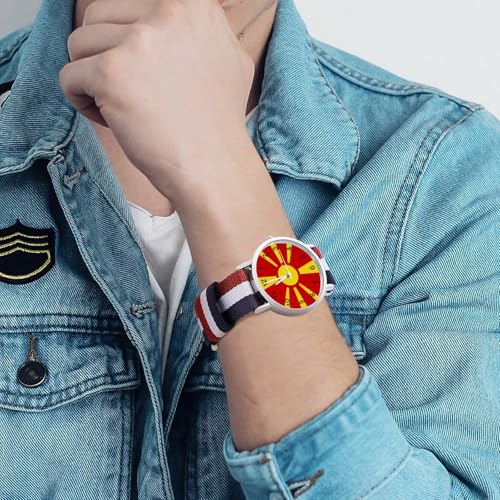 Macedonia Flag Lightweight Wrist Watch Adjustable Nylon Band Outdoor Sport Work Wrist Watch Easy to Read Time4