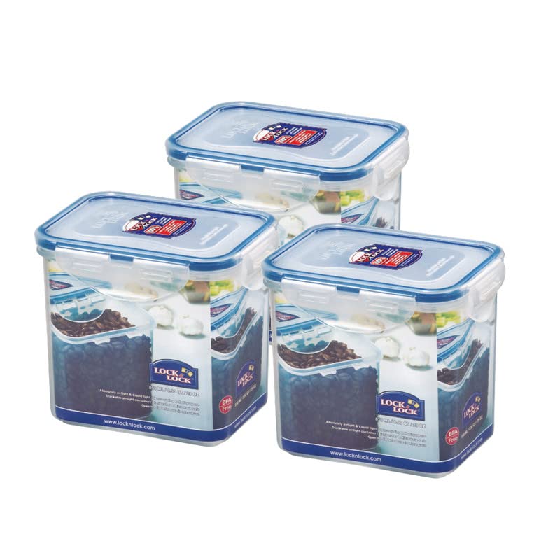 Image of LocknLock Classic Plastic Airtight Food Storage Container with Leak Proof Lid, 850 Ml, Transparent, Set of 3 (HPL808)