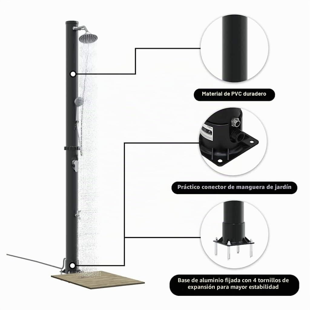 vidaXL Ducha Solar al Aire Libre 20 l PVC y Aluminio Negro
