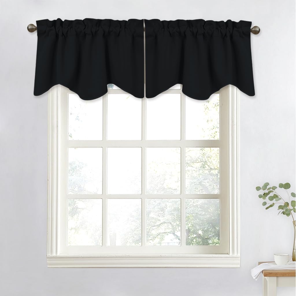 NICETOWN Window Blackout Valance for Bedroom - Home Decoration W52 x L18 Scalloped Valance Blackout Curtain Tier for Kids Bedroom/Living Room/Kitchen
