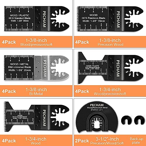 pecham 24pcs universal wood metal oscillating multitool quick release saw blades fit porter cable black amp decker rockwell ridgid ryobi milwaukee chicago craftsman