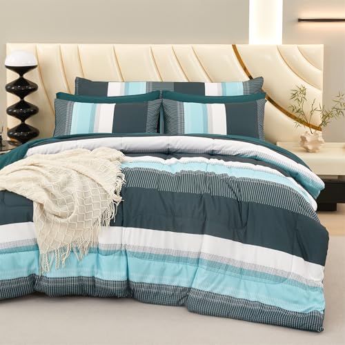 RYNGHIPY Emerald Green Colorblock Bedding Set: 8 Pieces Lightweight Fluffy