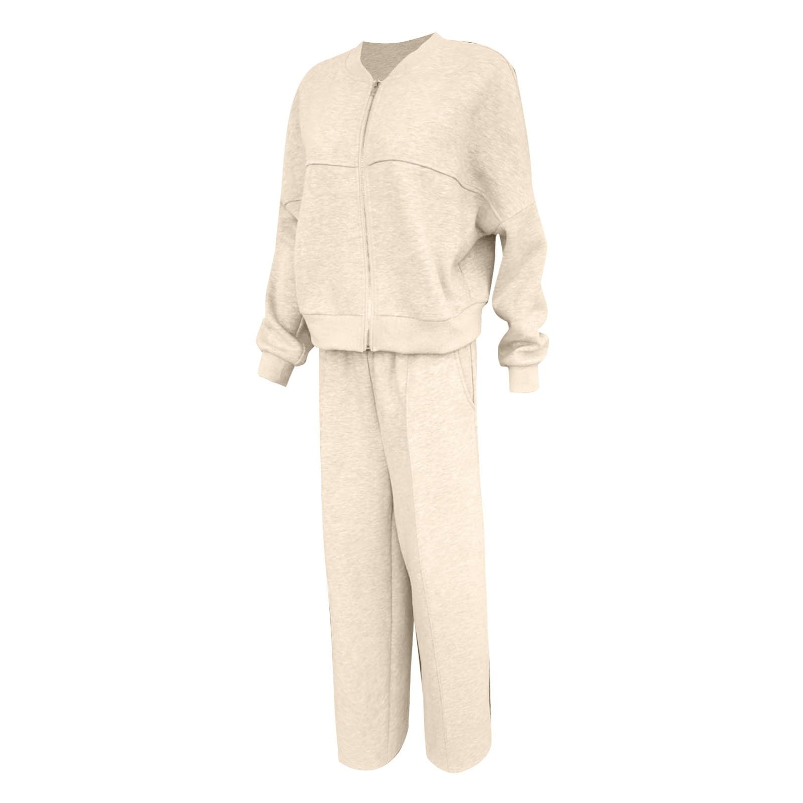 Survêtement de loisirs pour femme - Veste de jogging douillette - Avec fermeture éclair - Manches longues - Couleur unie - Printemps - Tenue de loisirs - Ensemble de loisirs - Tenue de maison