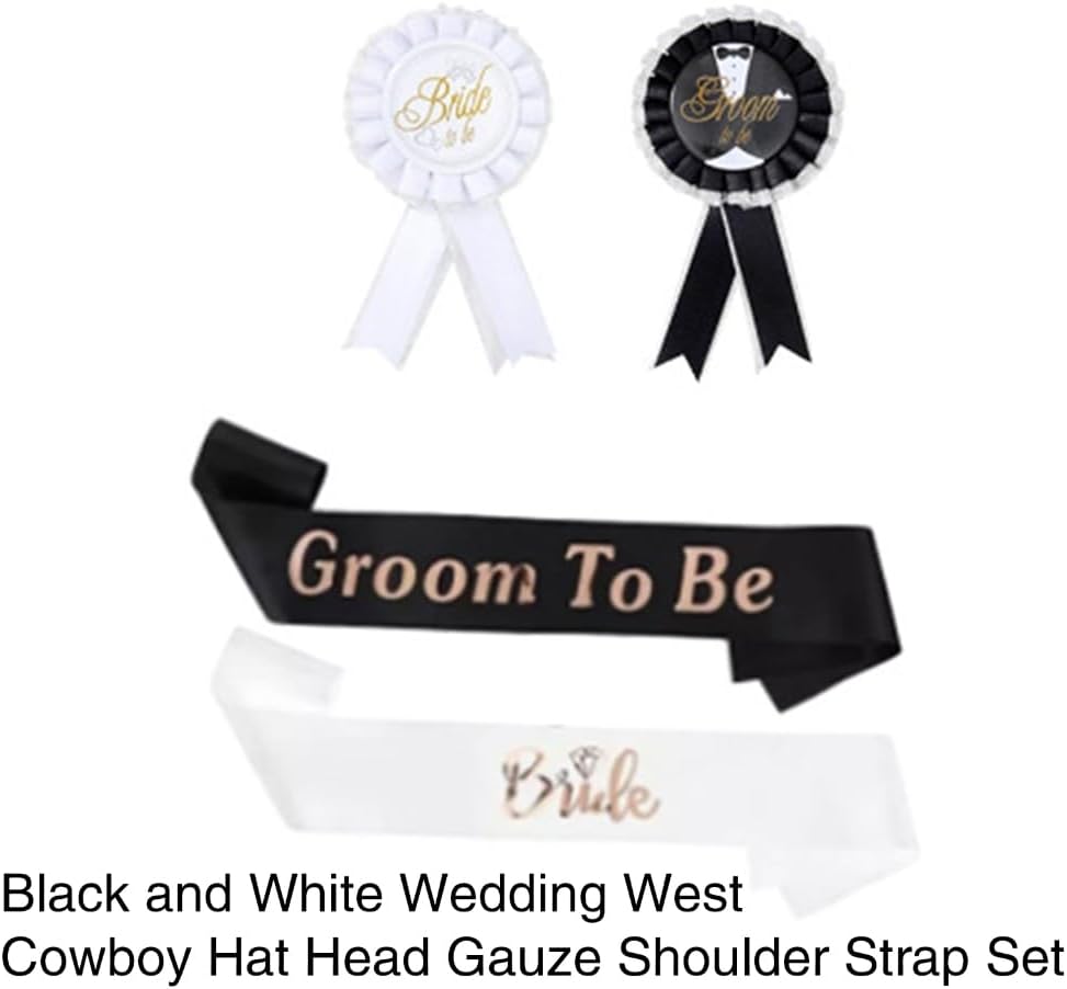 Handmade Bride Hat Sash Badges Groom Hat for Bride Groom Costume