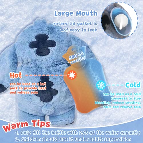 Fluffy Wärmflasche Blau für Kinder - Plüsch Kuscheltier mit Herausnehmbarem Innenbehälter, weicher Handwärmer