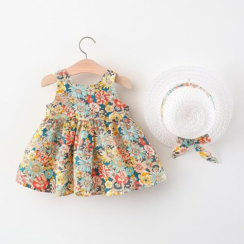 Mercatoo Vestido personalizado para crianças, vestido de laço, vestido infantil para jardim, chapéu
