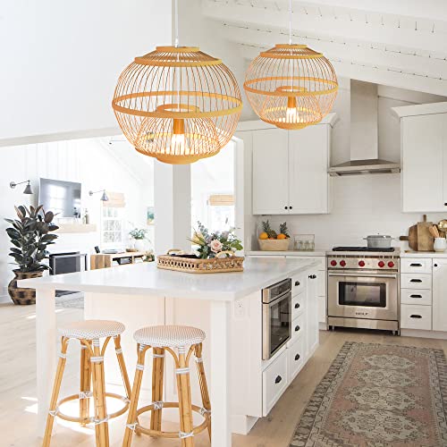 Littleglovo Handmade Rattan Lamp Shade, Natural Material Rattan Lamp, Round Ceiling and Woven Lamp, Rattan Pendant Lights Suitable for E26/27 Lamp Holder (13.7x13.7Inches)-1 Pack Not Including Bulb - Image 2