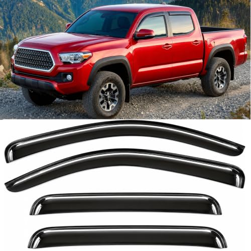 Image of 2005-2023 Tape-On Rain Guards for Toyota Tacoma Double Cab Side Window Visor Deflectors Extra Thick Vent Shades 2022 2021 2020 2019 2018 2017 2016 2015