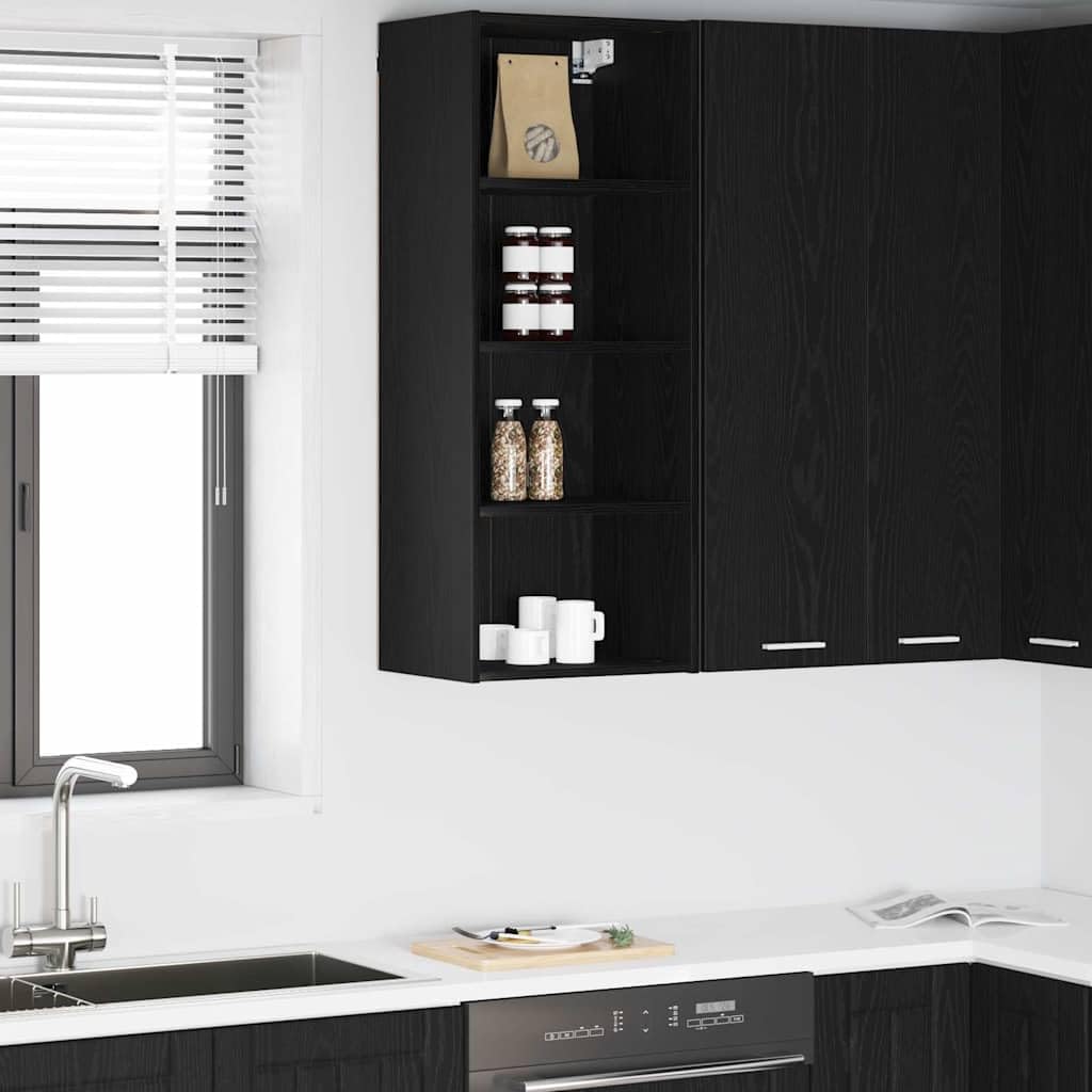 Hängeschrank Schwarz Eichen-Optik aus Holzwerkstoff 40 x 29,5 x 100 cm mit viel Stauraum, moderner Küchenschrank für Esszimmer, Vorratsschrank, Organizer und Aufbewahrung