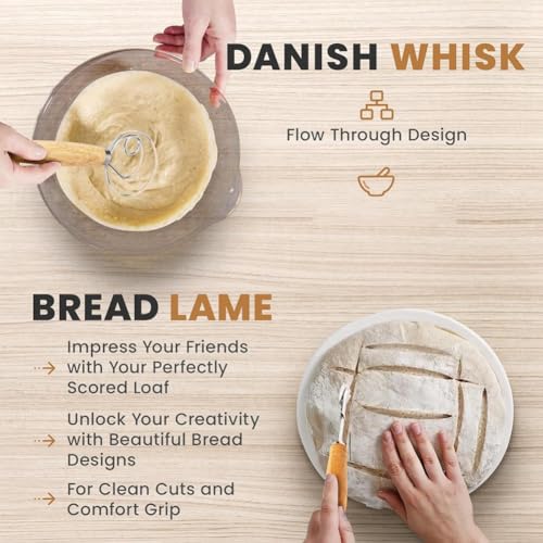 Panier de fermentation de pain et kit grattoir batteur à pâte pour levain