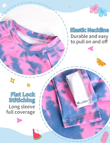 Image of TENVDA Girls Swimsuit Long Sleeve Rash Guard Sets UPF 50+ Two Piece Bathing Suits Size 3-12 Years
