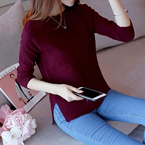 YFDYG Jerseys De Punto Mujer,Púrpura Red Celosía O-Cuello De Punto Jersey De Manga Larga Suéter De Mujer Suéter Fino Y Sólido Suave Cómodo Prendas De Abrigo Diarias Al Aire Libre Streetwear Casual T
