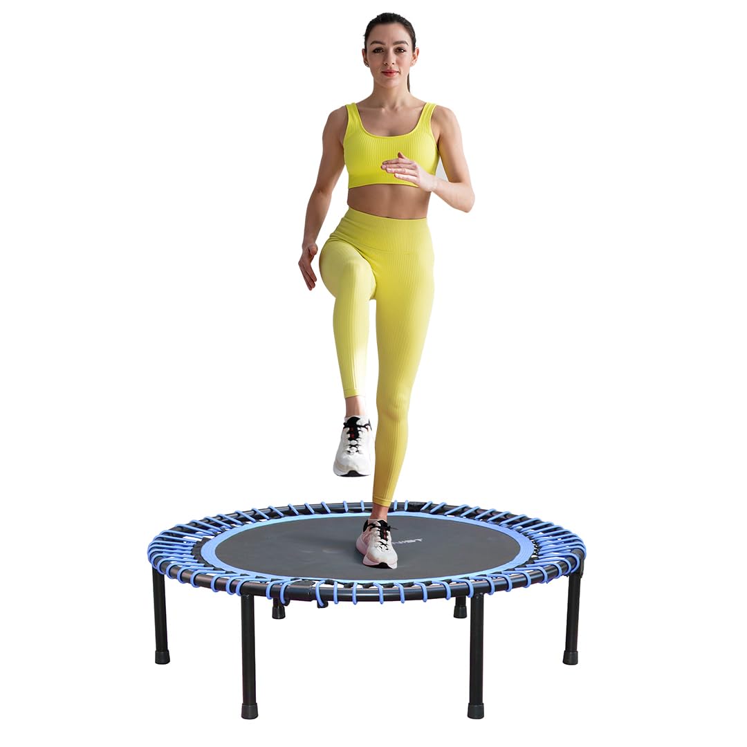 Fitness Trampoline for Adults and Kids, Indoor Rebounder Exercise Trampoline for Workout Fitness for Quiet and Safely Cushioned Bounce Workout (Without Handles, Blue)