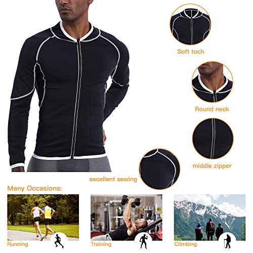 Men Sweat Sauna Suit Workout Shirt Weight Loss Body Shaper Fitness Slimming Jacket Gym Top Clothes Shapewear Long Sleeve Black