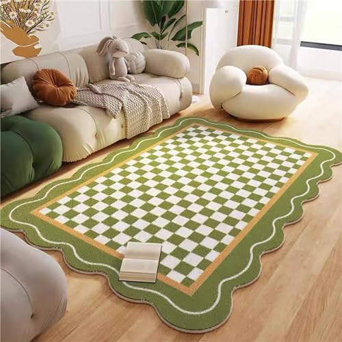 Houient Purple Irregular Area Rug,A Modern Simple Decorative Carpet Printed with Purple White Checkerboard Patterns, Large Area Non-Slip Special-Shaped Wavy Floor Mats for Living Room (2, 4x5)