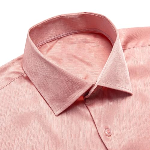 Image of Hi-Tie Men's Silk Satin Dress Shirts Long Sleeve Shiny Casual Button Up Shirts Luxury Party Disco Prom Wedding Shirt