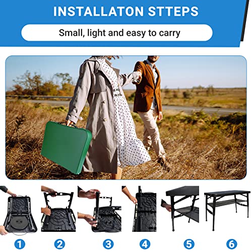 Image of Portable Folding Table and Stool Set, Lightweight Foldable Table & Collapsible Stool for Camping Picnic Beach Fishing, Sturdy Small Outdoor Table with Mesh Layer Storage